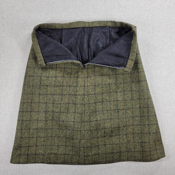 Vintage Womens Skirt Sage Green Wool Tweed Windowpane Check A-Line Career Work - Picture 10 of 12